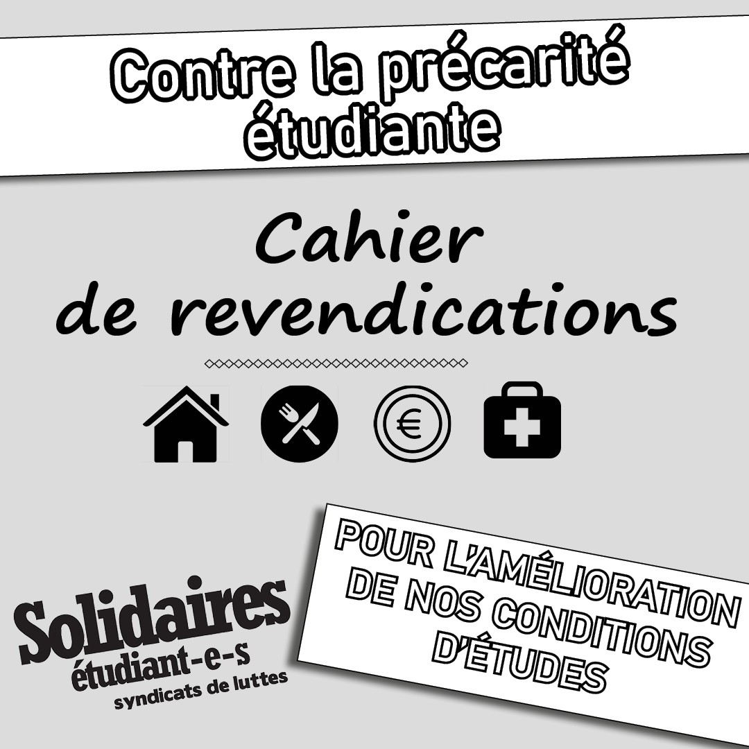Contre la précarité étudiante et pour l&rsquo;amélioration des conditions d&rsquo;études : nos revendications.