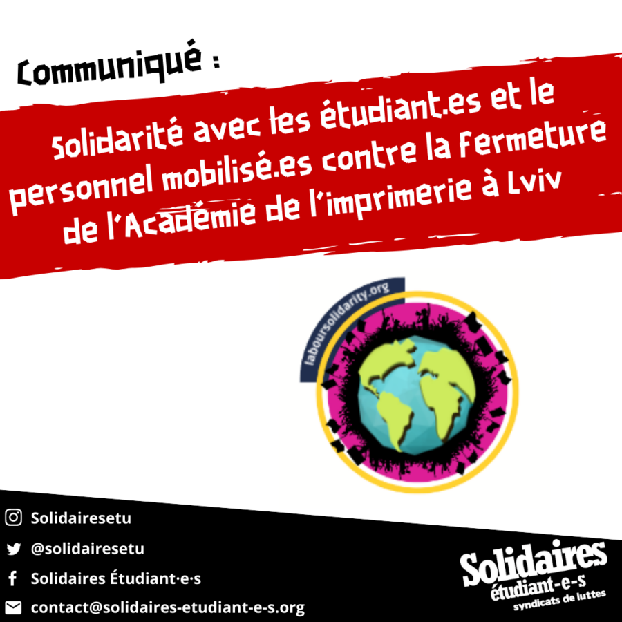 Solidarité avec les étudiant.es et le personnel mobilisé.es contre la fermeture de l&rsquo;Académie de l&rsquo;imprimerie à Lviv 