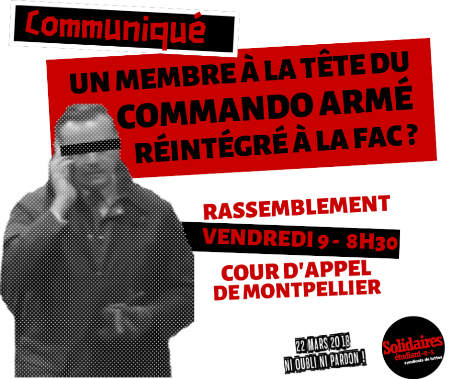 Contre la réintégration à la fac de droit d&rsquo;un membre à la tête du commando armé du 22 Mars 2018